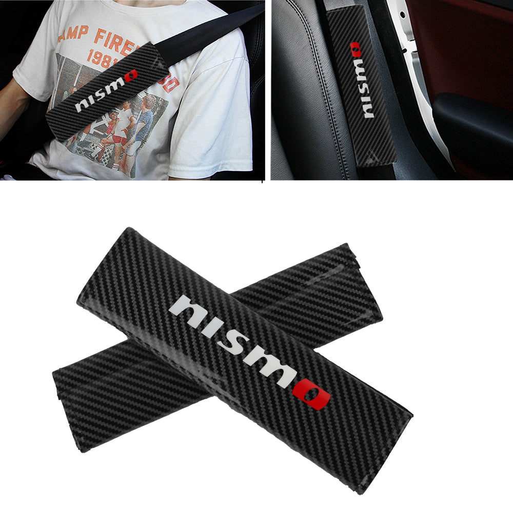 Brand New Universal 2PCS Nismo Black Carbon Fiber Look Car Seat Belt Covers Shoulder Pad