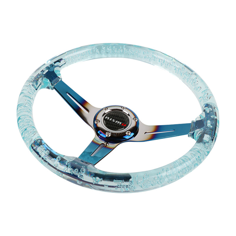 Brand New JDM Nismo Universal 6-Hole 350mm Deep Dish Vip Teal Crystal Bubble Burnt Blue Spoke Steering Wheel