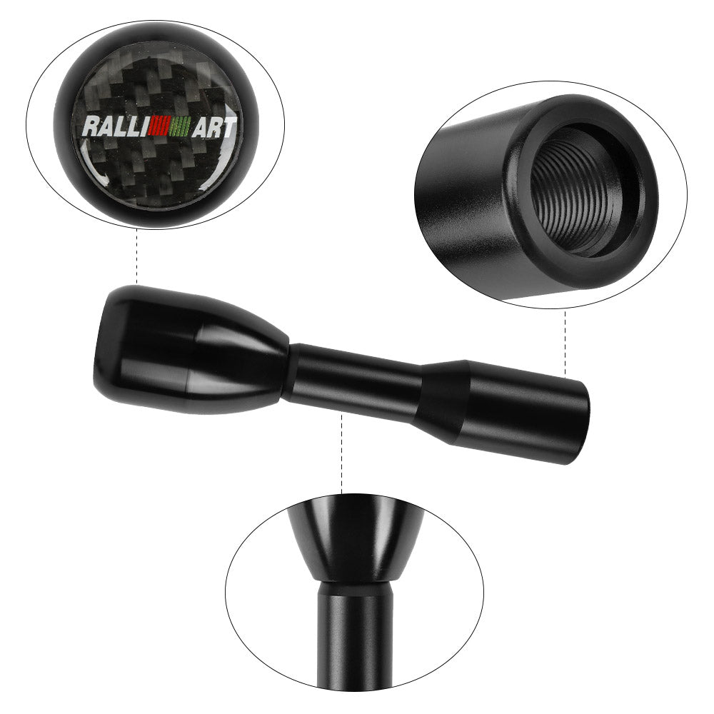 Brand New Universal Real Carbon Fiber Sticker Ralliart Aluminum Manual Gear Stick Black Shift Knob M8 M10 M12 & Black Shifter Extender Extension