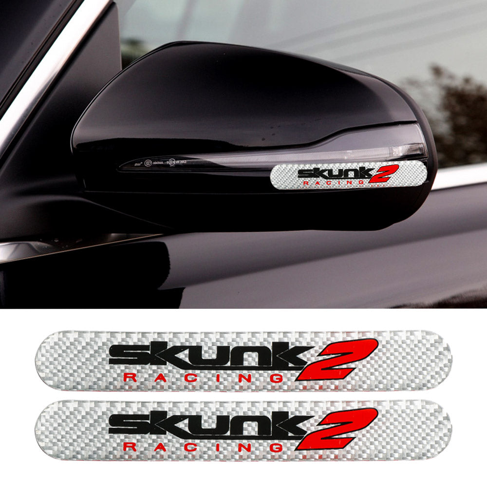 Brand New 2PCS Skunk2 Real Carbon Fiber Silver Car Trunk Side Fenders Door Badge Scratch Guard Sticker