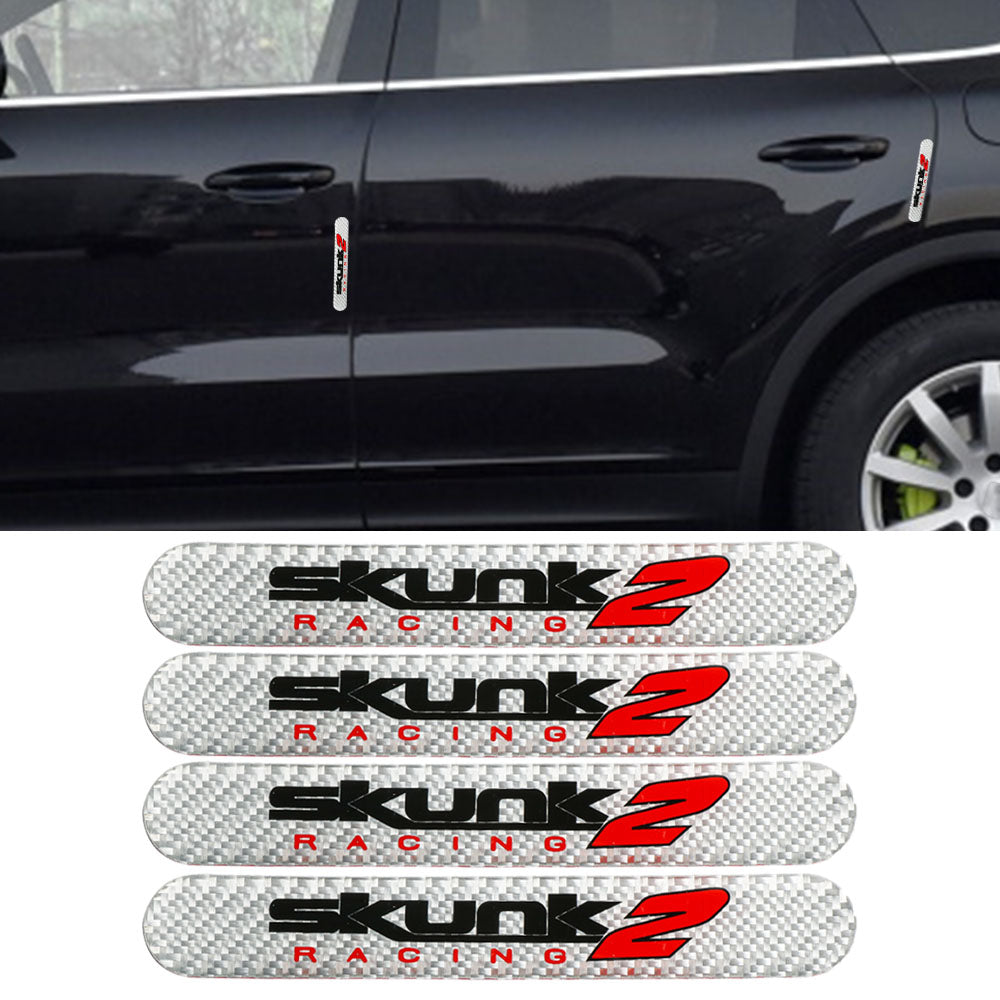 Brand New 4PCS Skunk2 Real Carbon Fiber Silver Car Trunk Side Fenders Door Badge Scratch Guard Sticker