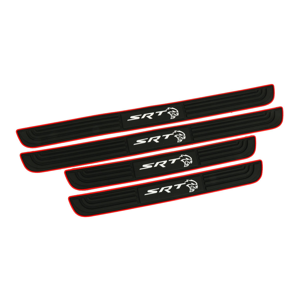 Brand New 4PCS Universal SRT HELLCAT Red Rubber Car Door Scuff Sill Cover Panel Step Protector