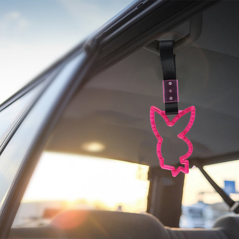 Brand New Crystal Bubble Playboy Bunny Shaped Pink JDM TSURIKAWA Subway Bus Black Handle Strap Charm Drift