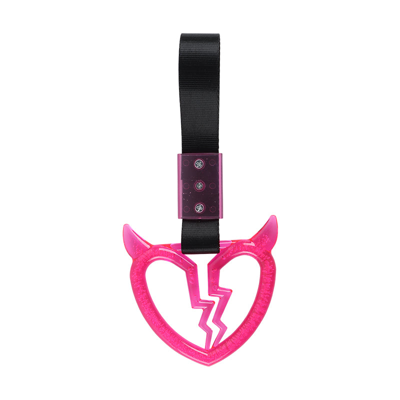 Brand New Crystal Bubble Devil Broken Heart Shaped Pink JDM TSURIKAWA Subway Bus Black Handle Strap Charm Drift