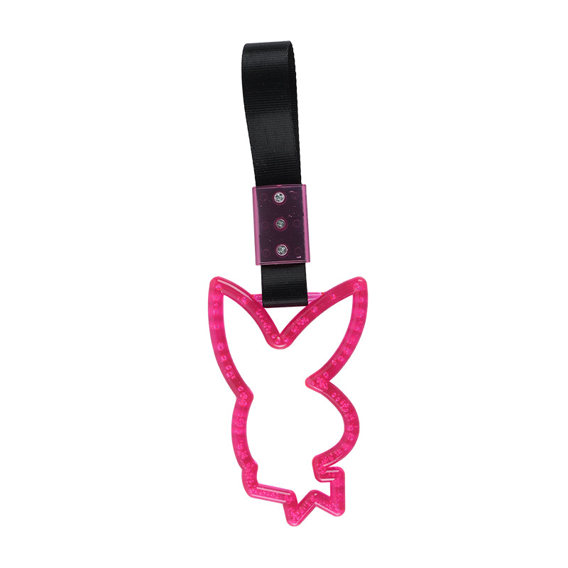 Brand New Crystal Bubble Playboy Bunny Shaped Pink JDM TSURIKAWA Subway Bus Black Handle Strap Charm Drift