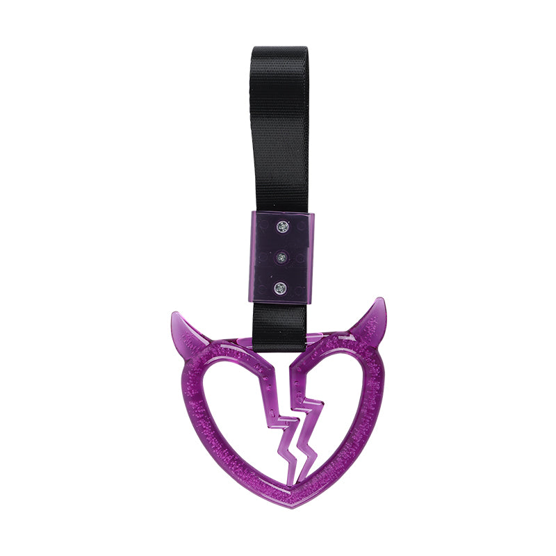 Brand New Crystal Bubble Devil Broken Heart Shaped Purple JDM TSURIKAWA Subway Bus Black Handle Strap Charm Drift