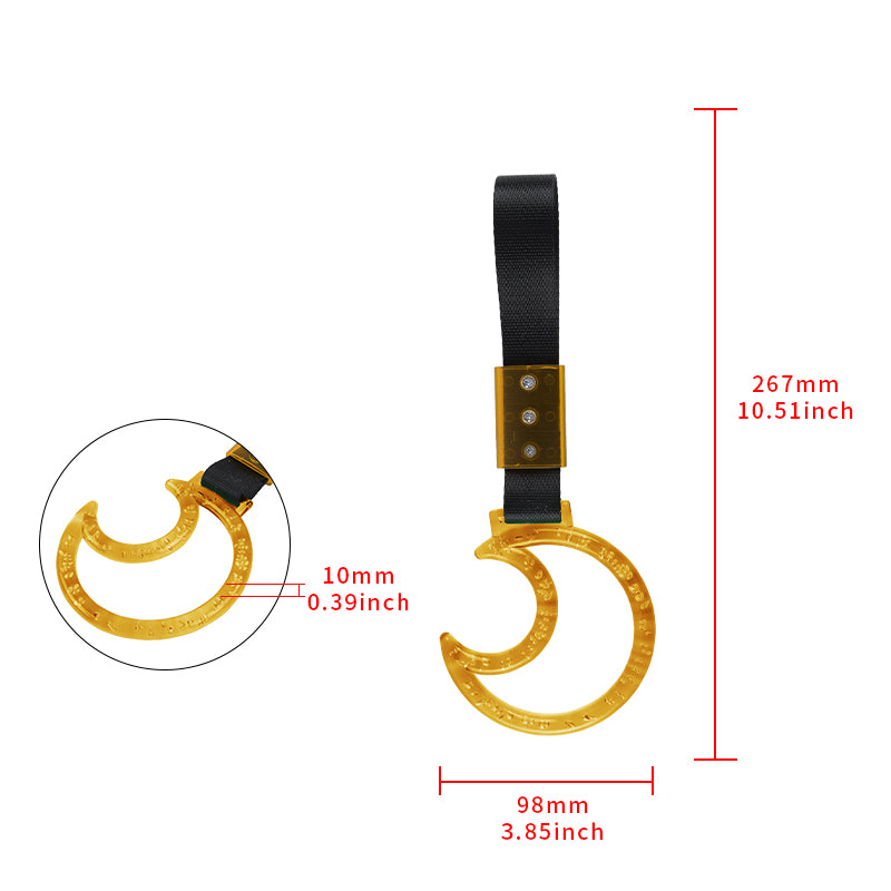 Brand New Crystal Bubble Moon Shaped Gold JDM TSURIKAWA Subway Bus Black Handle Strap Charm Drift