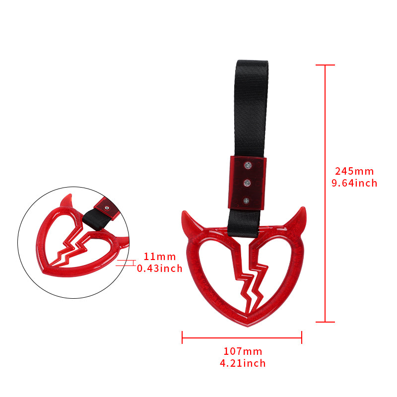 Brand New Crystal Bubble Devil Broken Heart Shaped Red JDM TSURIKAWA Subway Bus Black Handle Strap Charm Drift