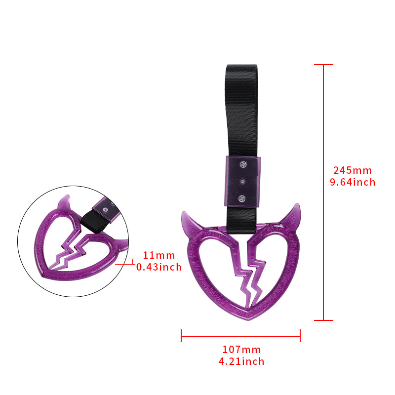 Brand New Crystal Bubble Devil Broken Heart Shaped Purple JDM TSURIKAWA Subway Bus Black Handle Strap Charm Drift