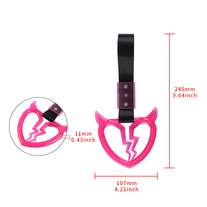 Brand New Crystal Bubble Devil Broken Heart Shaped Pink JDM TSURIKAWA Subway Bus Black Handle Strap Charm Drift