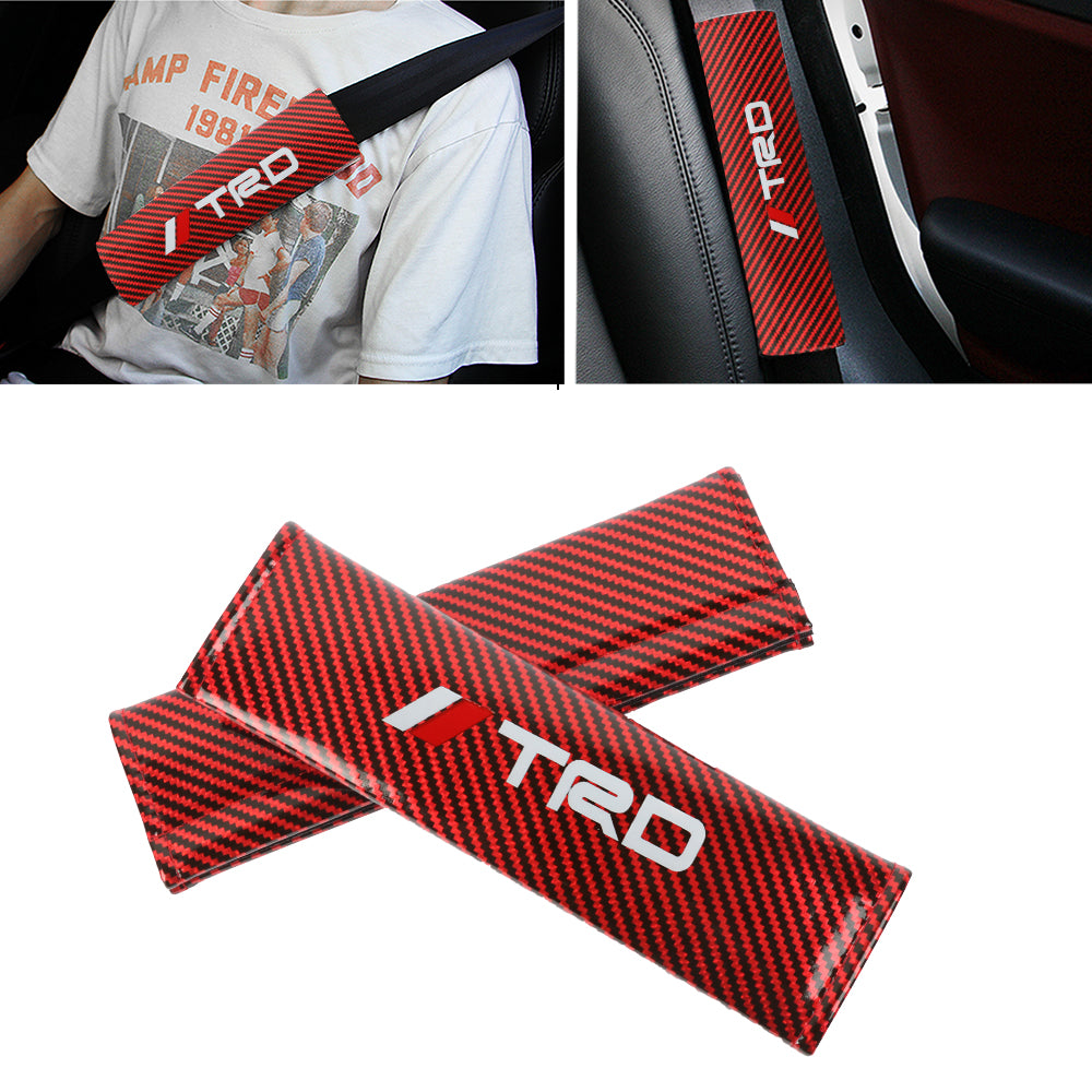 Brand New Universal 2PCS TRD Red Carbon Fiber Look Car Seat Belt Covers Shoulder Pad