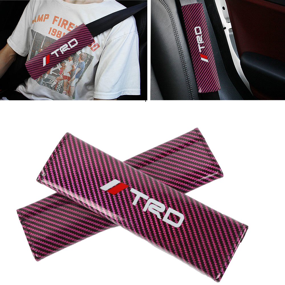 Brand New Universal 2PCS TRD Hot Pink Carbon Fiber Look Car Seat Belt Covers Shoulder Pad