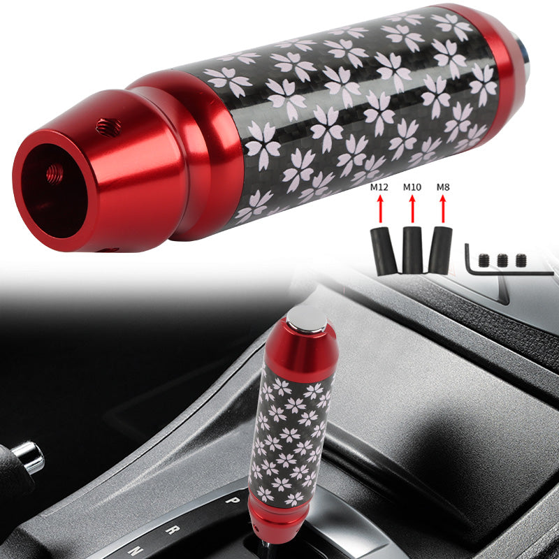 Brand New Sakura Flower Universal Real Carbon Fiber Red Aluminum Automatic Transmission Racing Gear Shift Knob