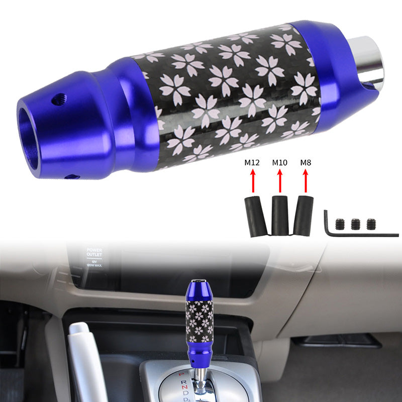 Brand New Universal Sakura Flowers Real Carbon Fiber Blue Aluminum Automatic Transmission Racing Gear Shift Knob