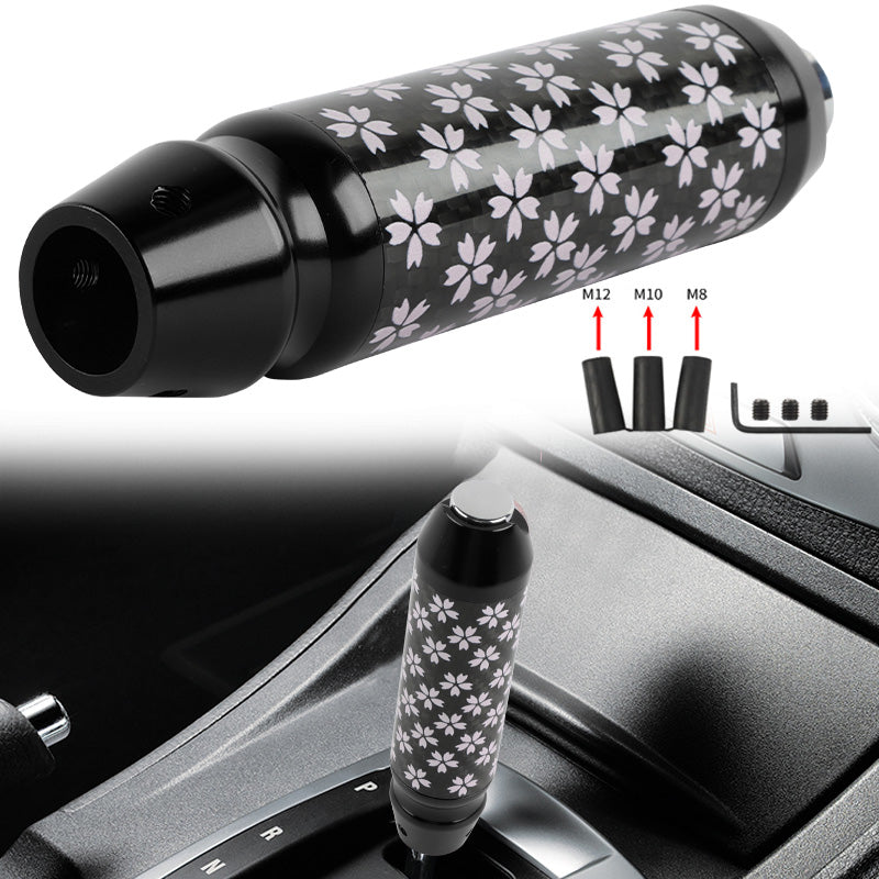 Brand New Sakura Flowers Universal Real Carbon Fiber Black Aluminum Automatic Transmission Racing Gear Shift Knob