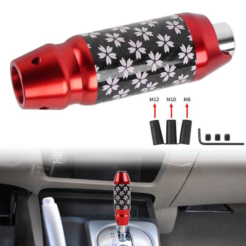 Brand New Universal Sakura Flower Real Carbon Fiber Red Aluminum Automatic Transmission Racing Gear Shift Knob