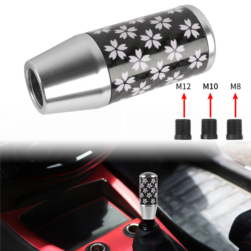 Brand New 9CM Universal Sakura Flower Silver Carbon Fiber Manual Gear Stick Shift Knob Lever Shifter M12 M10 M8