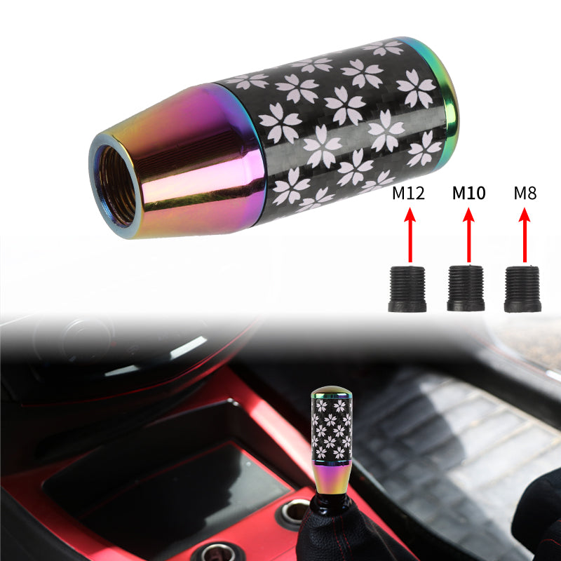 Brand New 9CM Universal Sakura Flower Neo Chrome Carbon Fiber Manual Gear Stick Shift Knob Lever Shifter M12 M10 M8