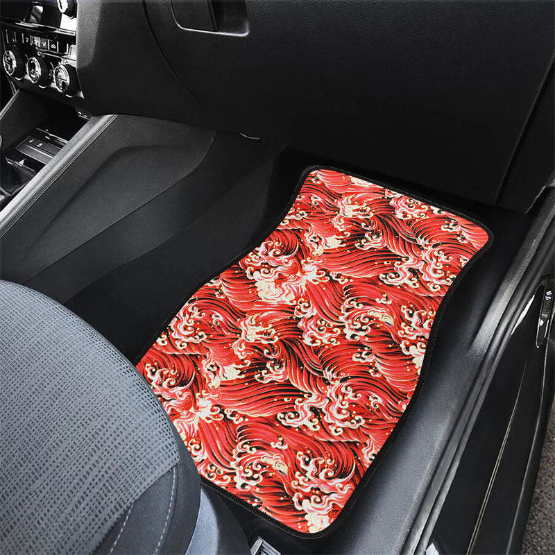 Brand New Universal 4PCS SAKURA WAVE Racing Red Fabric Car Floor Mats Interior Carpets