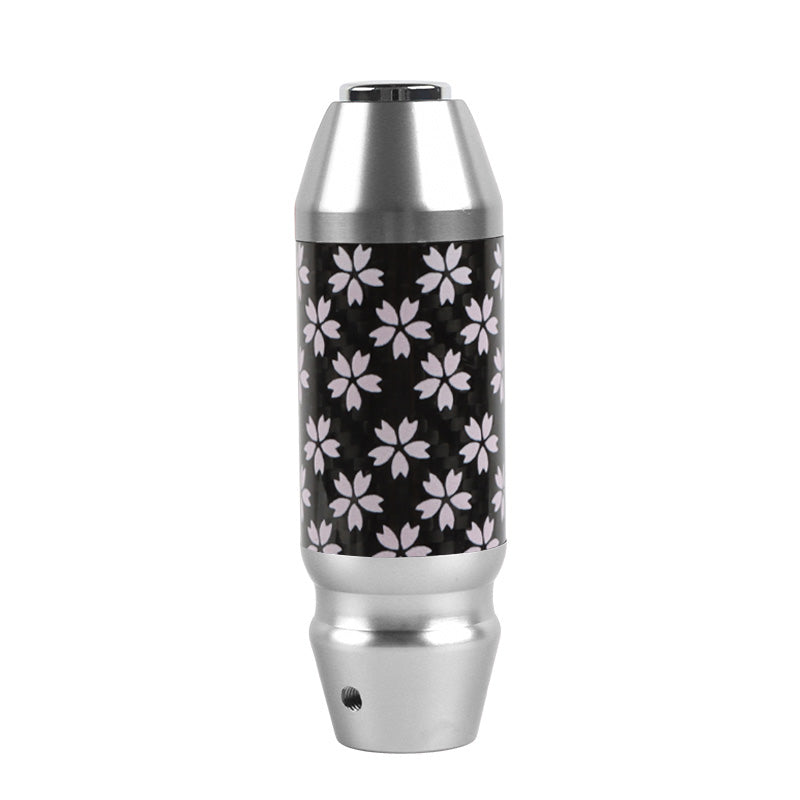 Brand New Universal Sakura Flowers Real Carbon Fiber Silver Aluminum Automatic Transmission Racing Gear Shift Knob