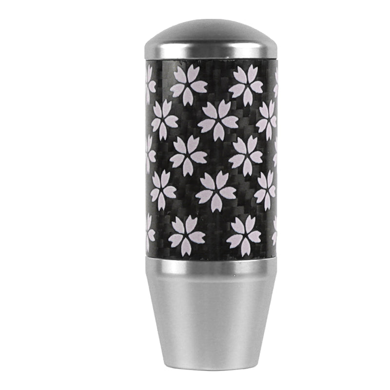 Brand New 9CM Universal Sakura Flower Silver Carbon Fiber Manual Gear Stick Shift Knob Lever Shifter M12 M10 M8