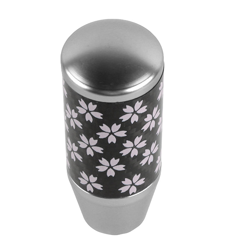 Brand New 9CM Universal Sakura Flower Silver Carbon Fiber Manual Gear Stick Shift Knob Lever Shifter M12 M10 M8