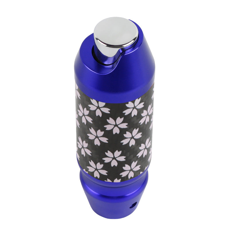 Brand New Universal Sakura Flowers Real Carbon Fiber Blue Aluminum Automatic Transmission Racing Gear Shift Knob