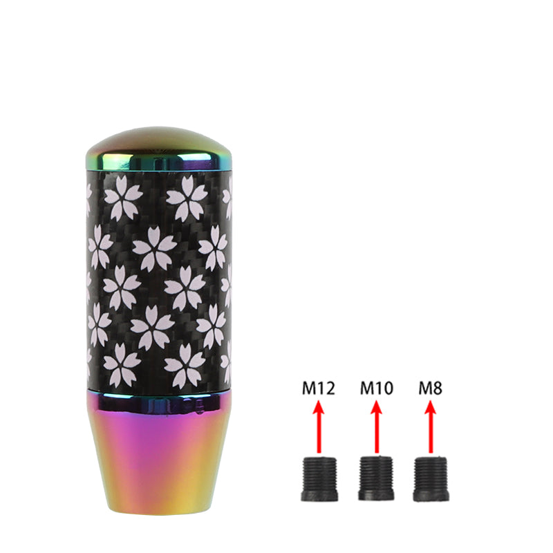 Brand New 9CM Universal Sakura Flower Neo Chrome Carbon Fiber Manual Gear Stick Shift Knob Lever Shifter M12 M10 M8