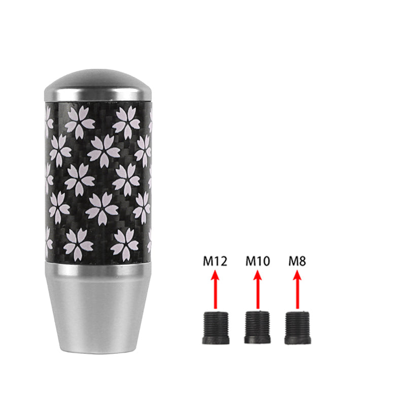 Brand New 9CM Universal Sakura Flower Silver Carbon Fiber Manual Gear Stick Shift Knob Lever Shifter M12 M10 M8