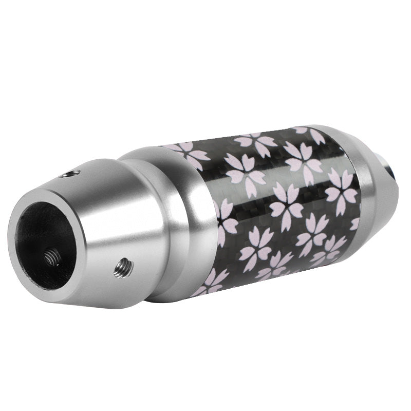 Brand New Universal Sakura Flowers Real Carbon Fiber Silver Aluminum Automatic Transmission Racing Gear Shift Knob