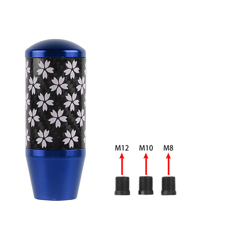 Brand New 9CM Universal Sakura Flower Blue Carbon Fiber Manual Gear Stick Shift Knob Lever Shifter M12 M10 M8