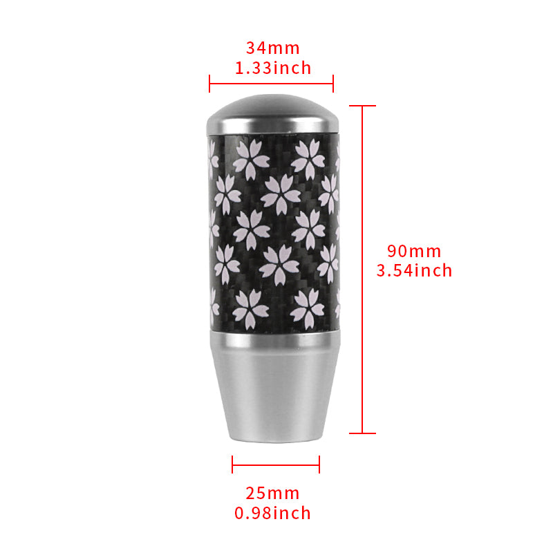 Brand New 9CM Universal Sakura Flower Silver Carbon Fiber Manual Gear Stick Shift Knob Lever Shifter M12 M10 M8