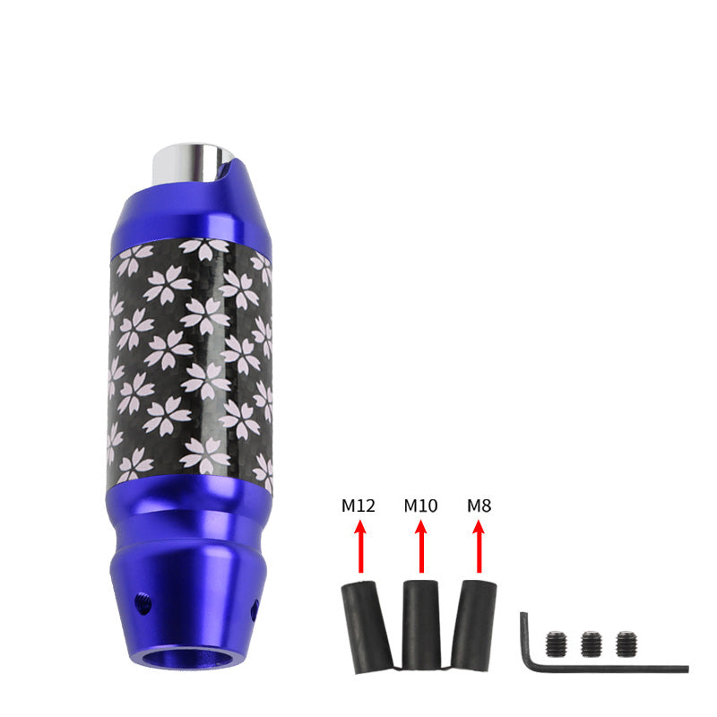 Brand New Universal Sakura Flowers Real Carbon Fiber Blue Aluminum Automatic Transmission Racing Gear Shift Knob