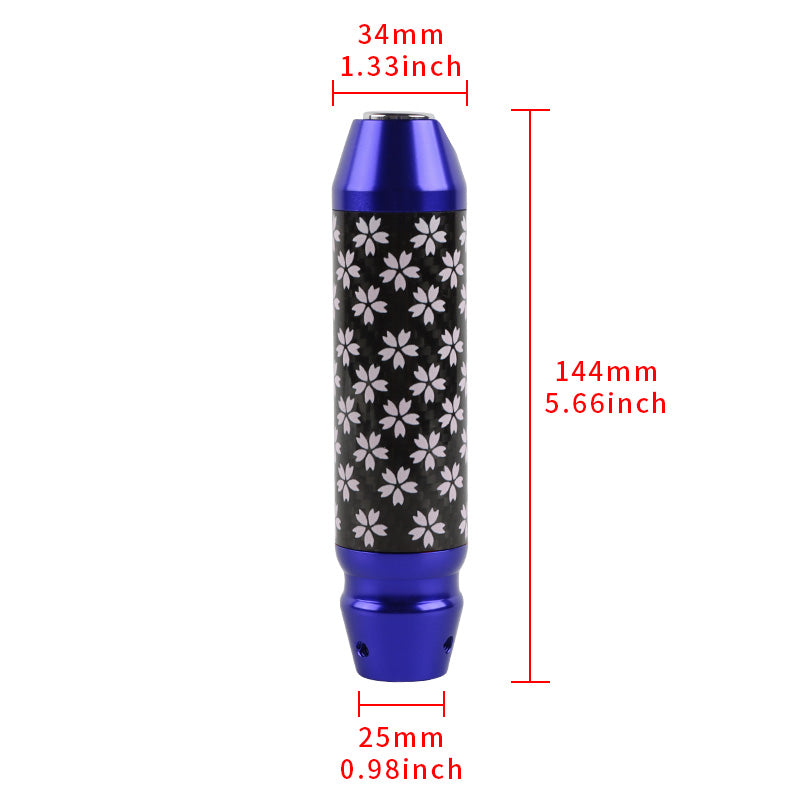 Brand New Sakura Flowers Universal Real Carbon Fiber Blue Aluminum Automatic Transmission Racing Gear Shift Knob