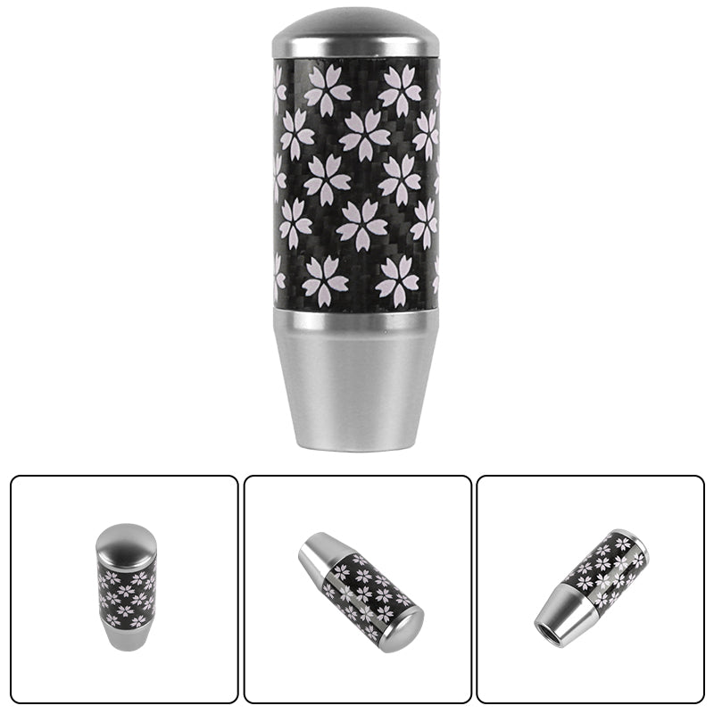 Brand New 9CM Universal Sakura Flower Silver Carbon Fiber Manual Gear Stick Shift Knob Lever Shifter M12 M10 M8