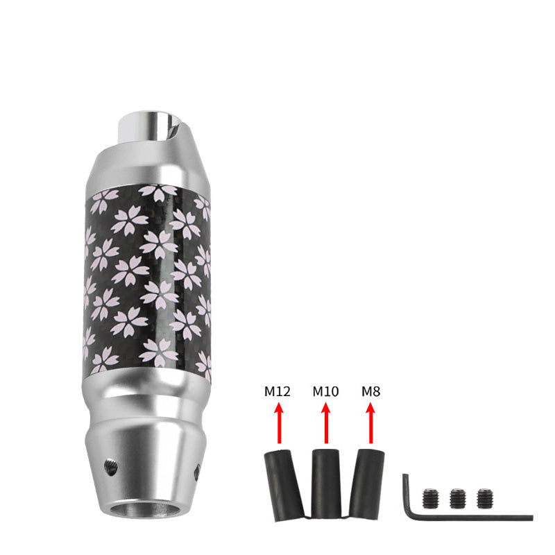 Brand New Universal Sakura Flowers Real Carbon Fiber Silver Aluminum Automatic Transmission Racing Gear Shift Knob