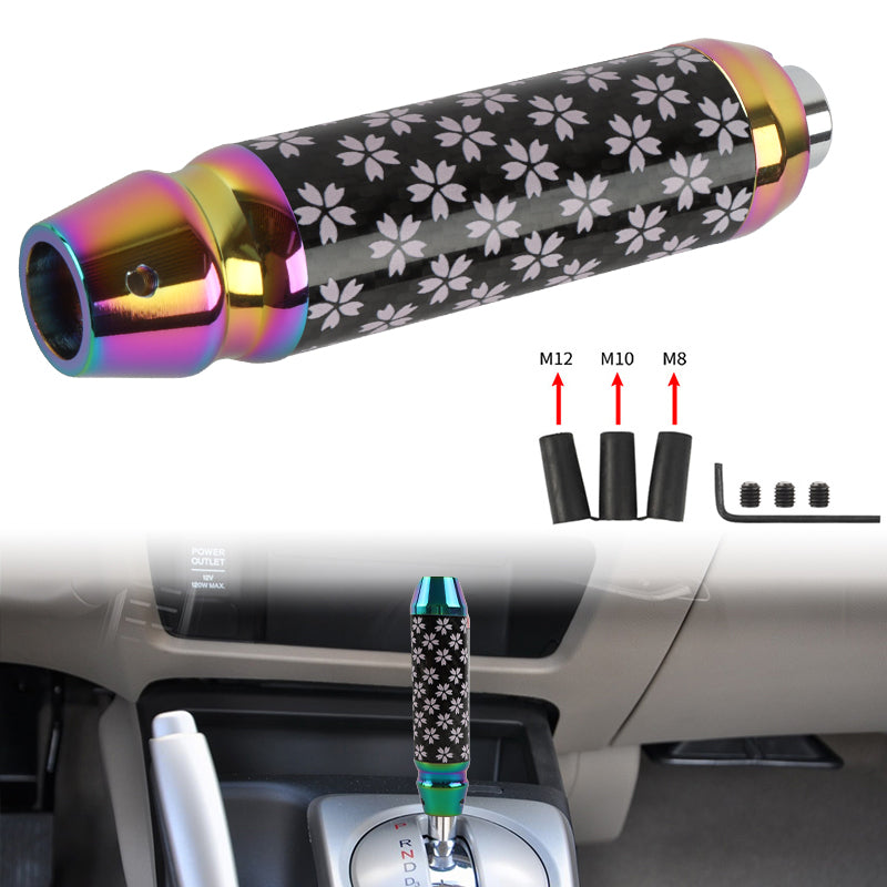 Brand New Sakura Flowers Universal Real Carbon Fiber Neo Chrome Aluminum Automatic Transmission Racing Gear Shift Knob