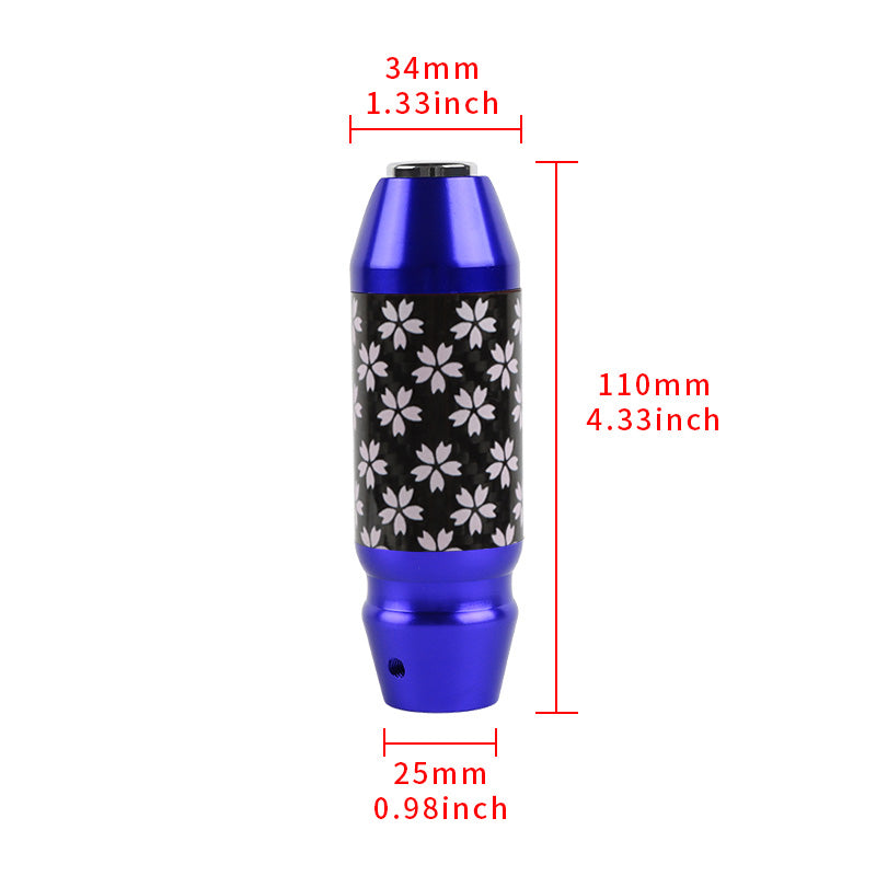 Brand New Universal Sakura Flowers Real Carbon Fiber Blue Aluminum Automatic Transmission Racing Gear Shift Knob