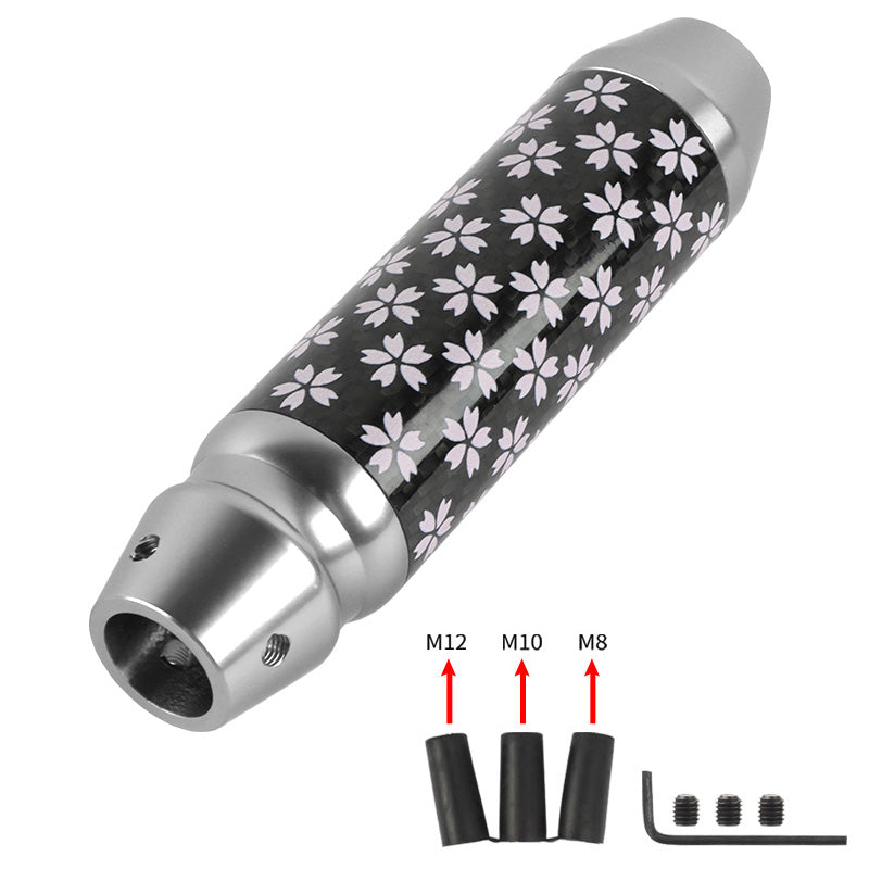 Brand New Sakura Flowers Universal Real Carbon Fiber Silver Aluminum Automatic Transmission Racing Gear Shift Knob