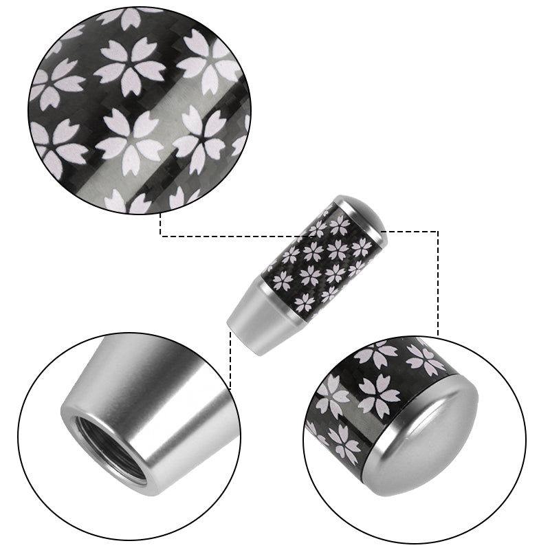 Brand New 9CM Universal Sakura Flower Silver Carbon Fiber Manual Gear Stick Shift Knob Lever Shifter M12 M10 M8