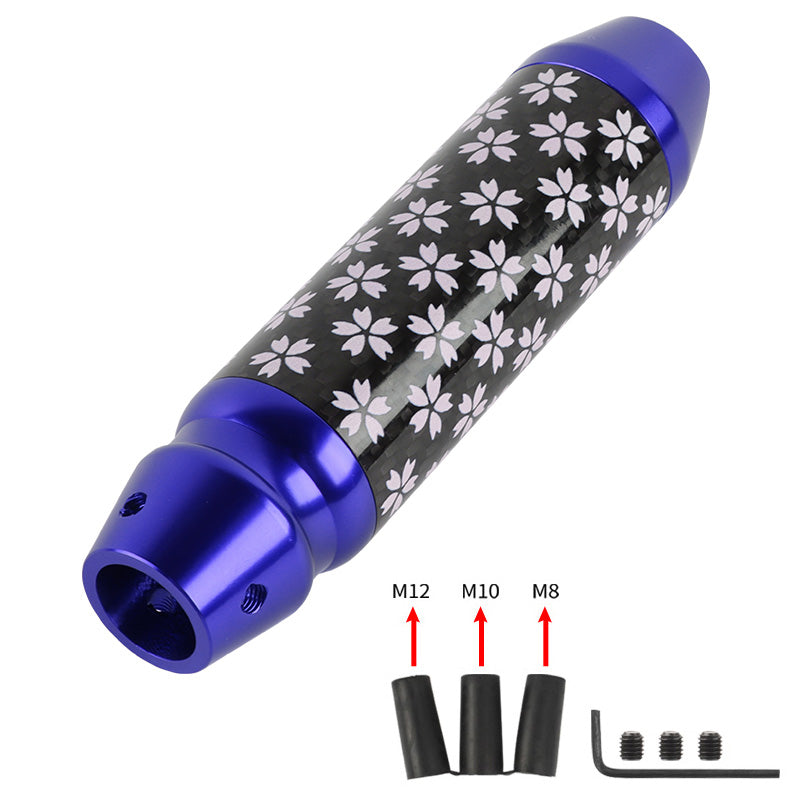 Brand New Sakura Flowers Universal Real Carbon Fiber Blue Aluminum Automatic Transmission Racing Gear Shift Knob