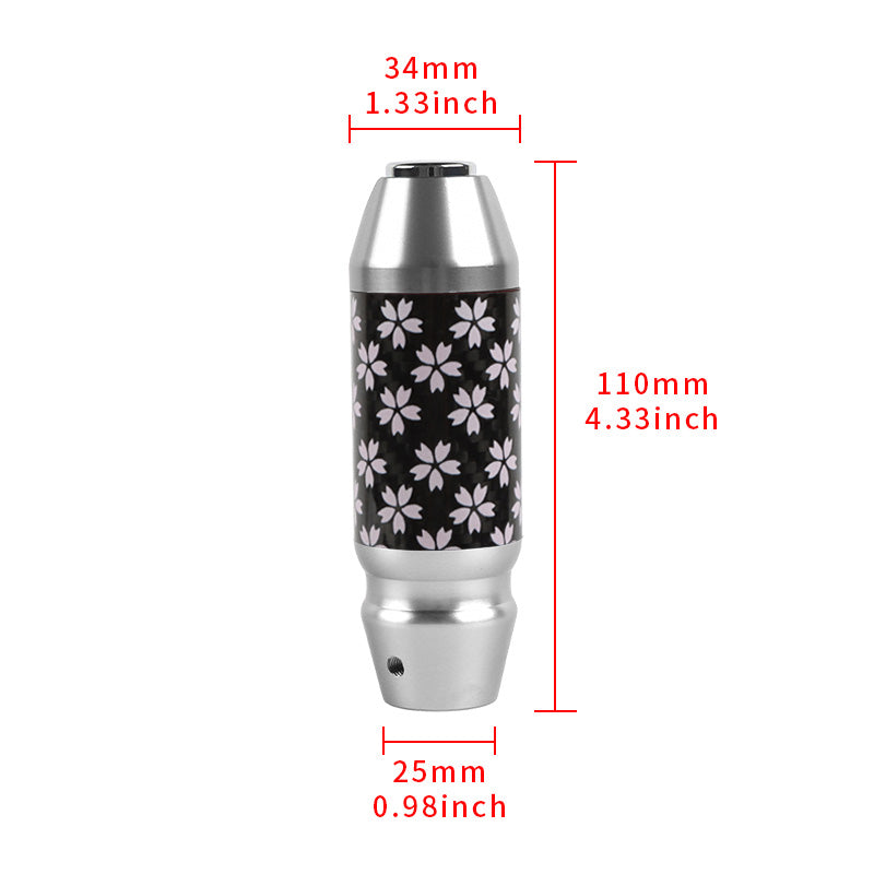 Brand New Universal Sakura Flowers Real Carbon Fiber Silver Aluminum Automatic Transmission Racing Gear Shift Knob