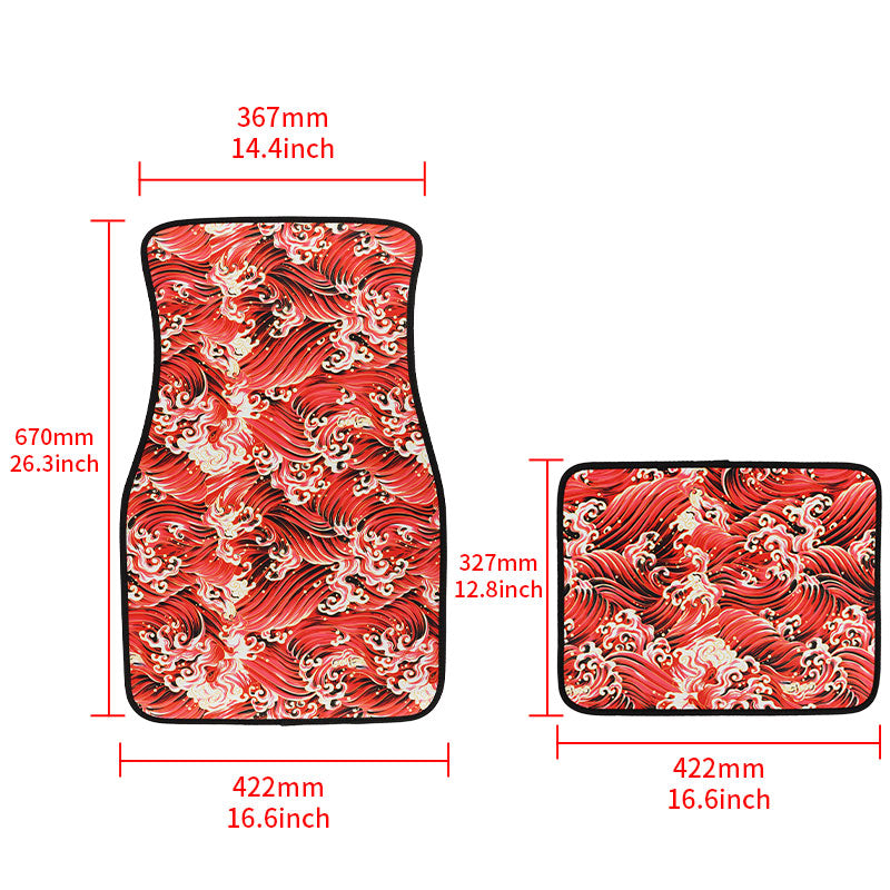 Brand New Universal 4PCS SAKURA WAVE Racing Red Fabric Car Floor Mats Interior Carpets