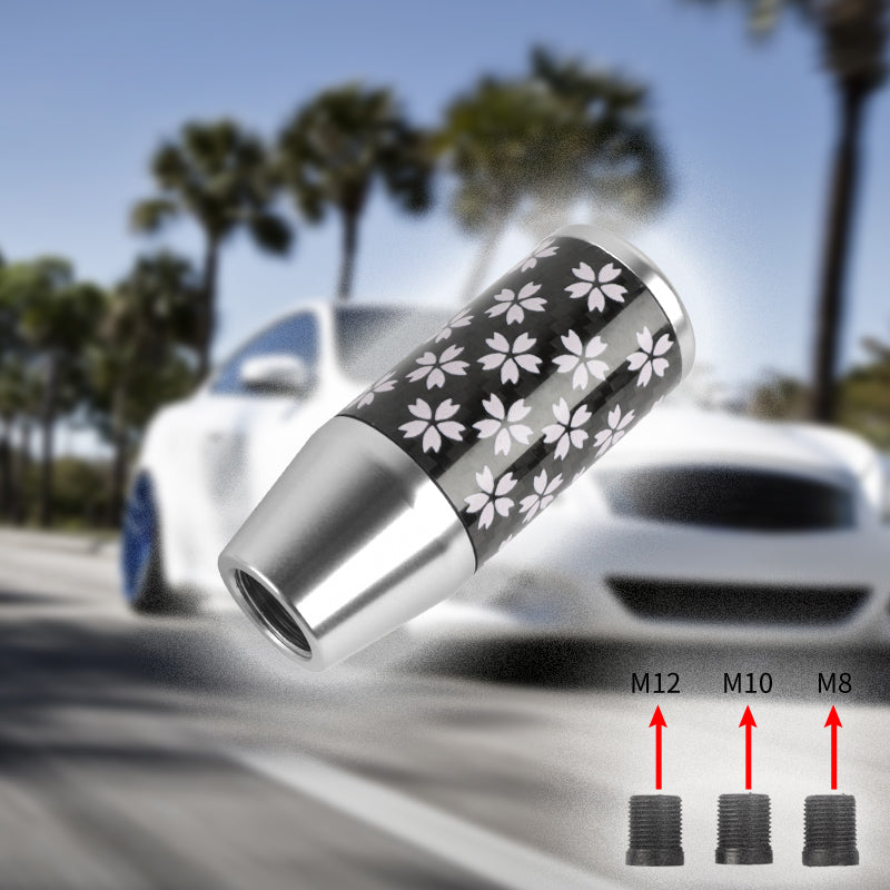 Brand New 9CM Universal Sakura Flower Silver Carbon Fiber Manual Gear Stick Shift Knob Lever Shifter M12 M10 M8