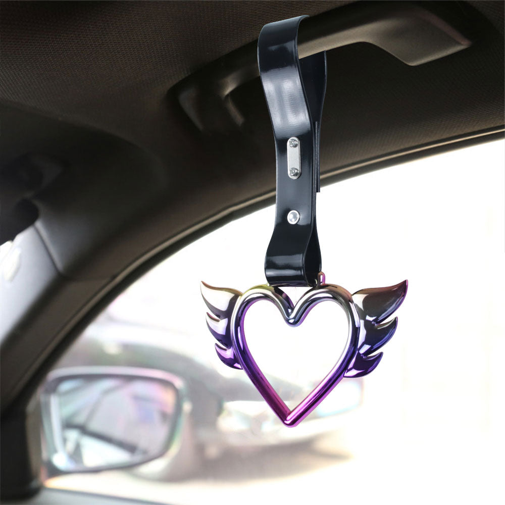 Brand New Angel Wing Heart Neo Chrome JDM TSURIKAWA Ring Subway Train Bus Handle Black Strap Charm Drift